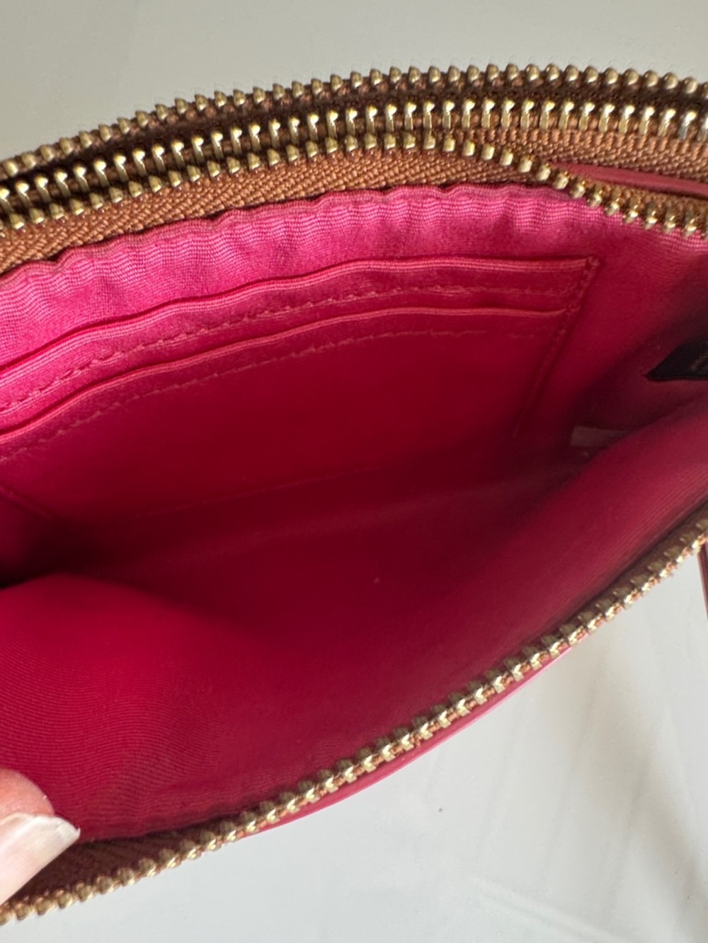 COACH Brown Double Leather Wristlet with Pink Trim - Picture 8 of 11